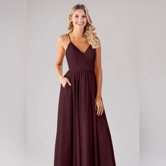 bordeaux bridesmaid dress Red A-line Bow Tie Back Pleated Chiffon Long Bridesmaid Dress Red / US 6